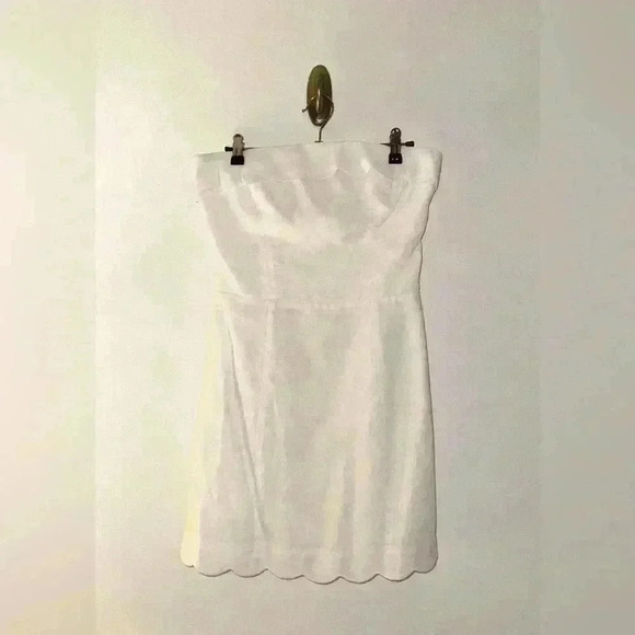 Reformation Isles White linen strapless mini dress, scallop edge, Worn Once - Picture 2 of 5